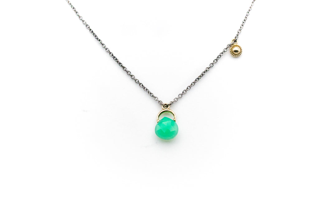 Chrysoprase Drop Necklace with 14K Dangle